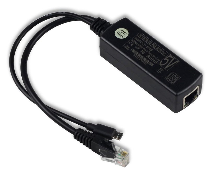 UCTRONICS IEEE 802.3af Micro USB Active PoE Splitter Power Over Ethernet 48V to 5V 2.4A for Tablets, Dropcam or Raspberry Pi 2/3B+ (48V to 5V 2.4A) - Image 1